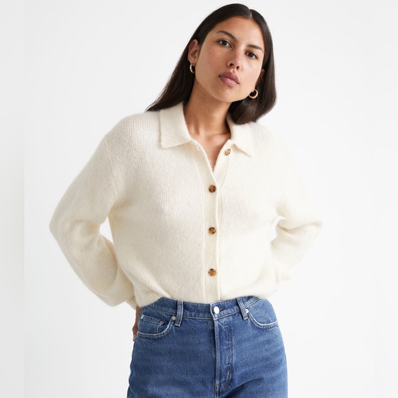 & Other Stories Wool Blend Tortoise Button Cardigan Cream...